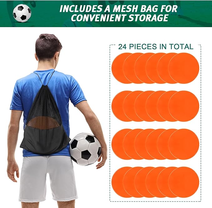 Poly Spots Spot Markers for Gym Floor 9 inch Flat Cones 12/24Pcs Non Slip Rubber Floor Dots for Kids Soccer Basketball Sports Speed Agility Training, Preschool Classroom Activities