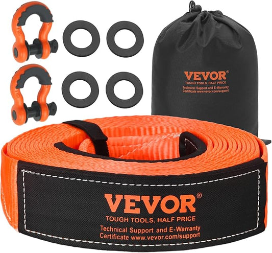 VEVOR Heavy Duty Tow Strap Recovery Kit 3 in x 30 ft (MBS-36,000 lbs) Tree Saver Winch Strap, Triple Reinforced Loop & Protective Sleeves & Storage Bag, 3/4" D-Ring Shackles, for Truck Jeep SUV ATV
