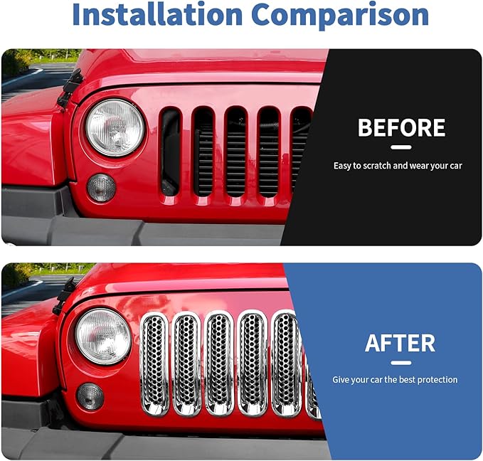 Mesh Grill Insert Grille Inserts Cover Fit for 2007-2018 Jeep Wrangler JK JKU(Chrome)