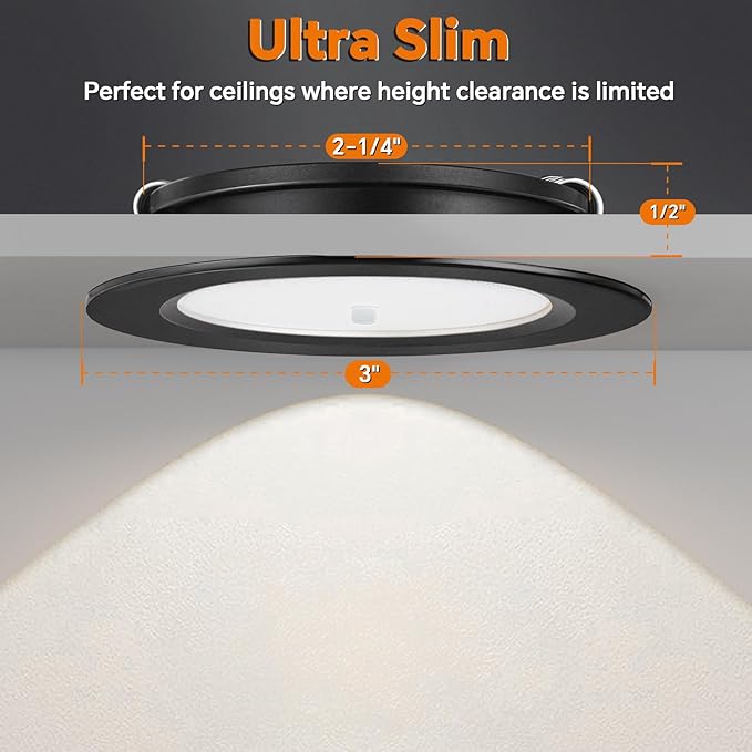 3" LED 12V Push Lights w/Built-in Switch Interior Bi-Color 12 Volt Red LED Puck Light Full Aluminum RV Dimmable Flush Mount Light for Camper, Boat, Trailer 4Pcs (Black, Cool White)