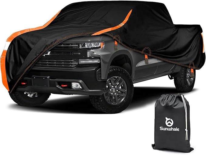 Truck Cover Heavy Duty 100% Waterproof Pickup Truck Cover All Weather Protection Rain UV Full Car Cover Fit Most Regular Cab Short Box Ford F100 Chevy Ram 150 250 Fit Length Up to 210"