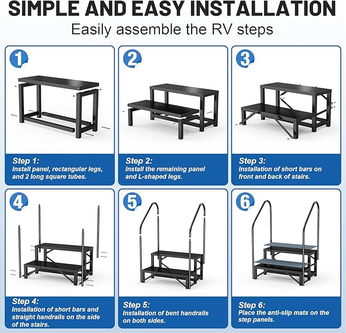 RV Steps Spa Steps with Handrail - 2 Step Hot Tub Steps Trailer Steps Mobile Home Stairs for 5th Wheel RV, Trailer, Hot Tub, Pool, Porch with Non-Slip Mats