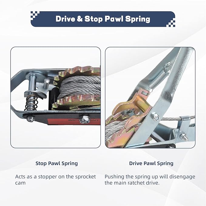 2 Ton Power Puller, 2 Hook Steel Cable Dual Gear Power Ratchet Come Along Winch,Heavy Duty Hand Cable Puller,4,400LBS