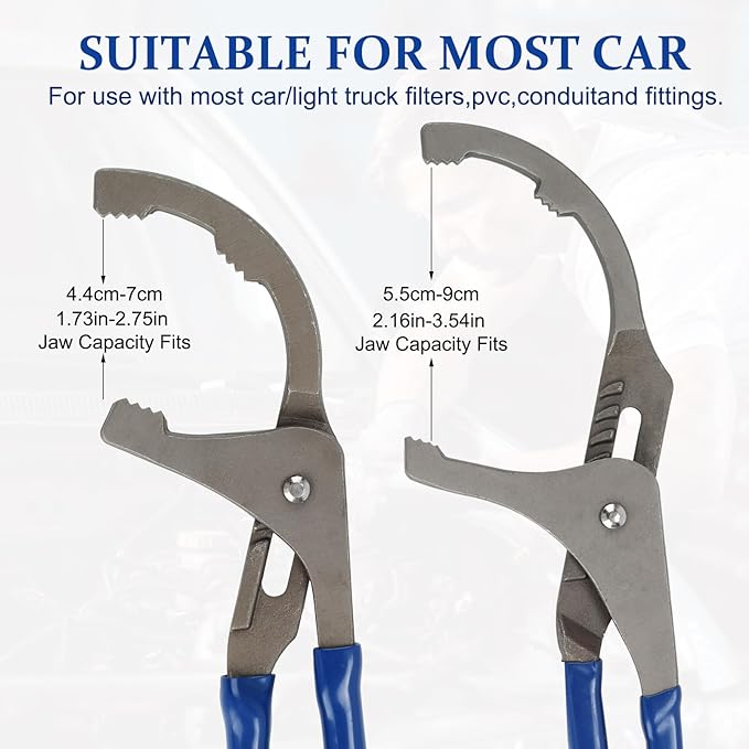 Oil Filter Wrenches, 2 Pack Adjustable Oil Filter Pliers, Automotive Oil Filter Removal Tools for Engine Filters, Cars, and Trucks(9 & 12 Inch)