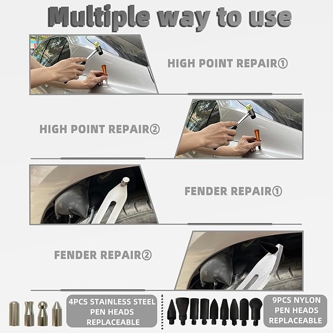 Big Size Dent Rods, Paintless Car Dent Removal Tool,Front Fender Damage Repair, Curved Rod Crowbar,Hook Rods Tools Kit