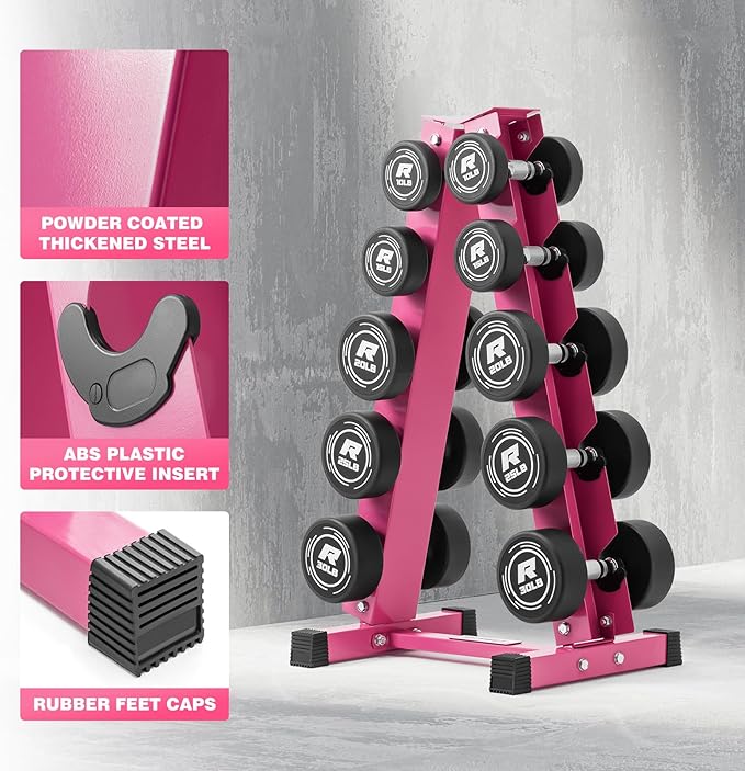 RitFit 5-250 LBS PVC Encased Round Dumbbell sets with Knurled Handle and Optional Rack, Strength Training Equipment for Home Gym