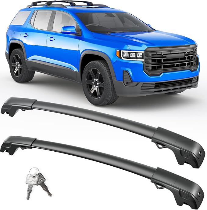 FengYu 300lb Lockable Roof Rack Cross Bars Compatible with GMC Acadia 2017 2018 2019 2020 2021 2022 2023,Heavy Duty Aluminum Roof Rails Crossbars Cargo Bars Canoe Rooftop Black Carrier Luggage