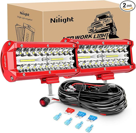 Nilight LED Light Bar 2PCS 6.5 Inch Triple Row Spot Flood Combo Lights w/Wiring Kit for Fog Driving Work Lighting on Off-Road Truck SUV ATV UTV