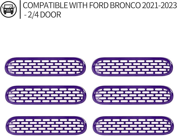 Front Grill Mesh Grille Inserts Cover Frame Trims Kit 6Pcs Fit for Ford Bronco 2021-2024 2/4 Door Exterior Accessories (Purple)