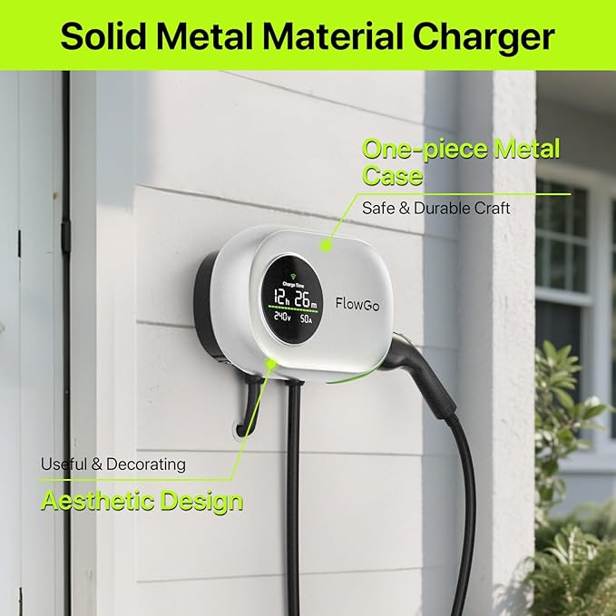 EV Charger Level 2 Hardwire 50A Smart Electric Car Home Charger Motion-Activated Display 240V with NEMA 14-50 Plug J1772 Connector 25FT Cable APP and WiFi Vehicle Charging Stations ETL Listed