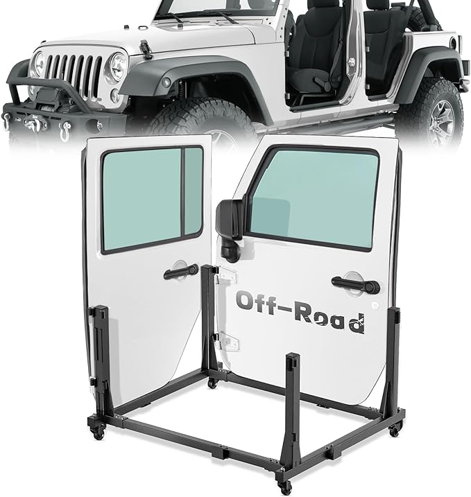 Door Hanger Storage Rack Bracket Holder Compatible with 1987-2024 Jeep Gladiator JT & Wrangler JK JKU JL JLU TJ YJ JKU Removable Stand Cart Sliding for 2/4 Door (Black)