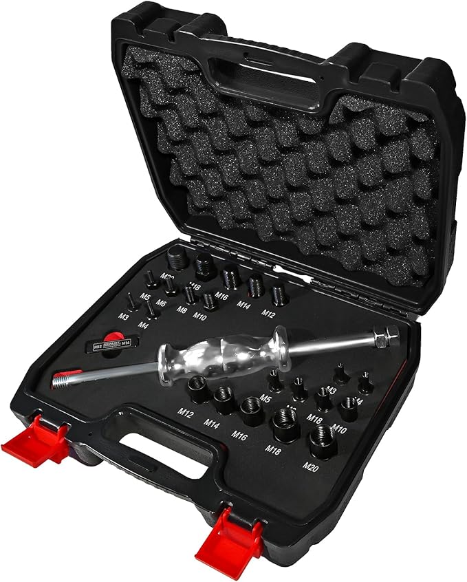 24-Piece Slide Hammer Set, Dowel Pin Puller - Remove Bushings, Bearings, Dowel Pins, Seals, and Frozen Parts with Attachments