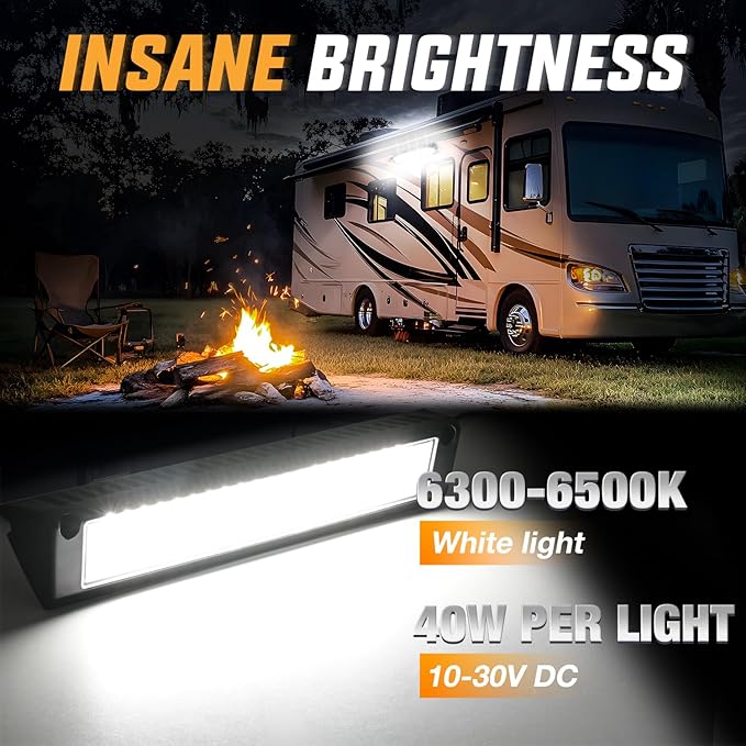 Nilight RV Exterior Lights 13 Inch Porch Light 1PC White Beam 12V 24V LED Scene Cargo Lighting Black Aluminum Housing for RVs Trailers Travel Campers 5th Wheels Motorhome SUV Truck