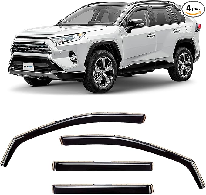 CLIM ART in-Channel Incredibly Durable Rain Guards for Toyota RAV4 2019-2025, Original Window Deflectors, Vent Deflector, Vent Window Visors, Dark Smoke Car Accessories, 4pcs - 619152