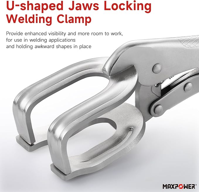 MAXPOWER 10-inch Locking Pliers Welding Clamp, U-shaped Jaw Max Capacity Up to 3.54", 2-Piece Locking Welding Clamps