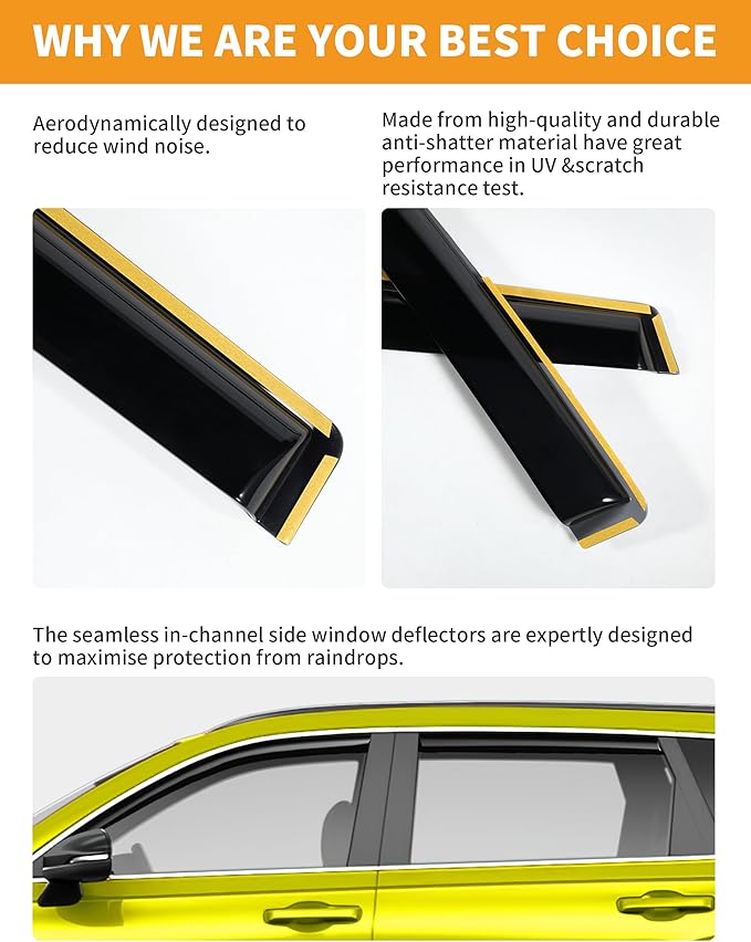 in-Channel Window Rain Guards Fit for Chevrolet(Chevy) Silverado/GMC Sierra 2014-2018 Crew Cab Rain Guards Extra Durable Window Deflectors Visors Vent Visors Vent Shades Truck Accessories