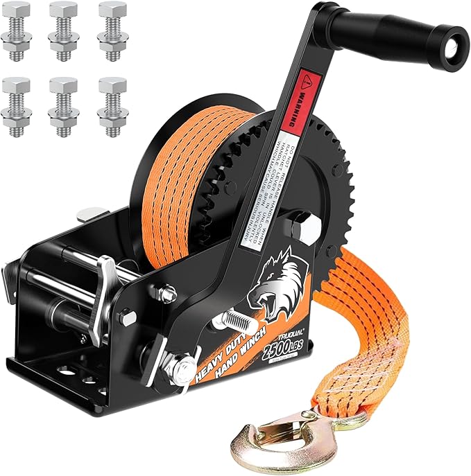 Heavy Duty Boat Trailer Winches with 23 FT Strap, 2-Way Ratchet Mechanism and 2-Speed Switchable Option, 2500 lbs Winches for Towing Trucks, ATVs RVs and Jet Skis