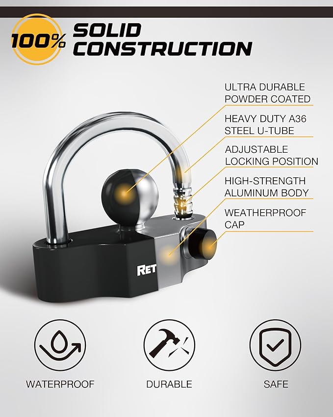 RETRUE Keyed Alike Heavy Duty Coupler Lock Set Trailer Lock Kit Include Universal Coupler Lock & Trailer Tongue Coupler Lock All Black Set