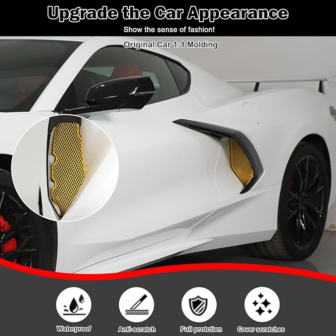 for Corvette C8 Side Intake Mesh Grilles Insert Set,Stainless Driver and Right Passenger Side Radiator Air Intake Vent Guards for Corvette C8 Stingray Z51 2020-2025 Accessories (Yellow)