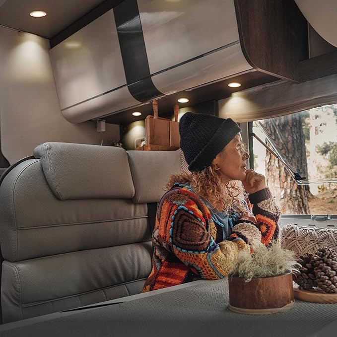 acegoo RV Recessed Ceiling Light 2-3/4” 12V Dimmable LED Puck Light for Campervan Truck Caravan Boat Roof Under Cabinet Lighting, Flush Mount Cutout 2-1/4" (Black,Warm White) 4 Pack