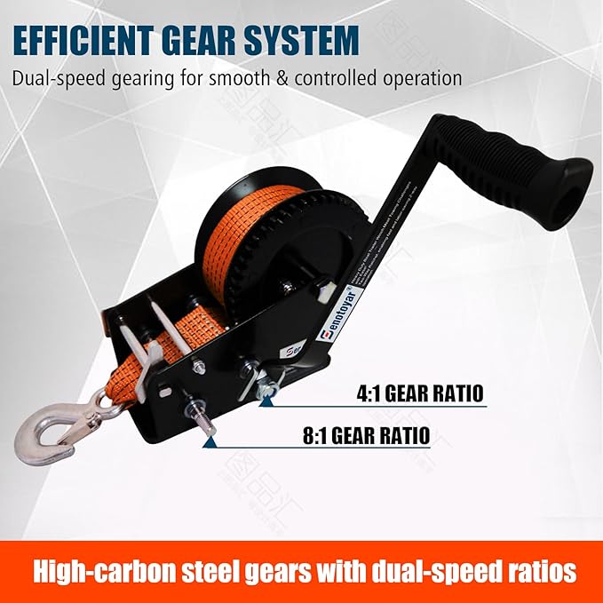 Heavy Duty Boat Trailer Winch,HandCrank Winch 3500lbs Capacity with 32FT Strap,2-Way Ratchet 4:1/8:1 Gear Switchable Hand Crank Winch for Boat,Trailer,Truck,RV,ATV and Jet Ski