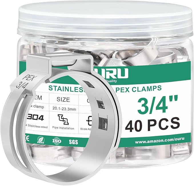 40PCS 3/4 Pex Crimp Ring,304 Stainless Steel Pex Cinch Clamps,Single Ear Hose Clamps for Pex Fittings Pipe Tubing