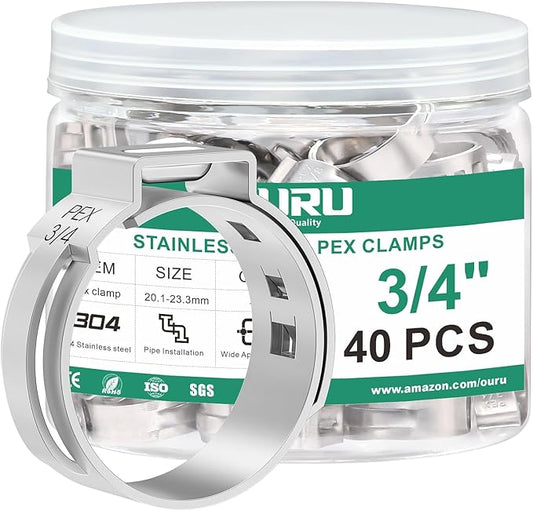 40PCS 3/4 Pex Crimp Ring,304 Stainless Steel Pex Cinch Clamps,Single Ear Hose Clamps for Pex Fittings Pipe Tubing