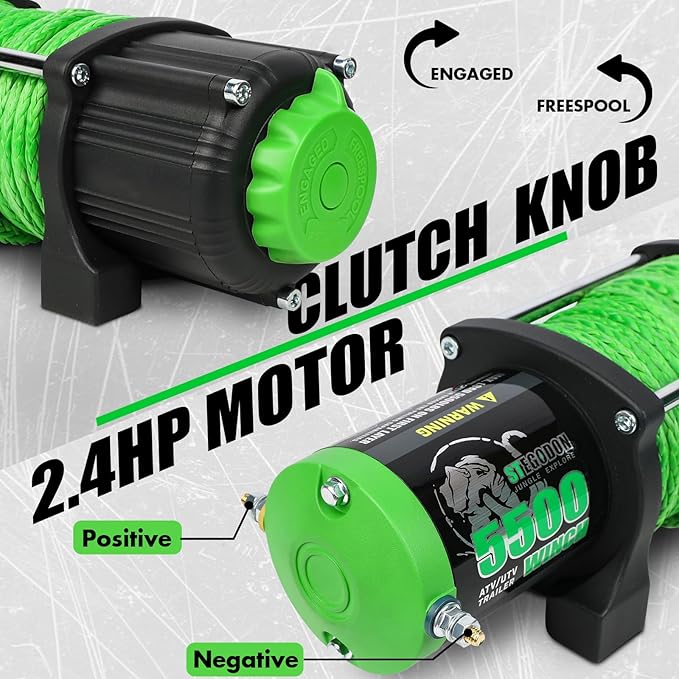 5500 Winch 12V Electric ATV/UTV Winch with Synthetic Rope,2pcs Wireless Remote and Winch Stopper for Towing Jeep Off-Road SUV Truck Car Trailer Boat