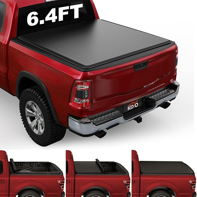 Kikito Vinyl Soft Roll-Up Tonneau Cover Truck Bed for 2002-2018 Ram 1500 2500 3500 & 2019-2024 Ram 1500 Classic 6.4ft(76.3in) Bed w/o Rambox