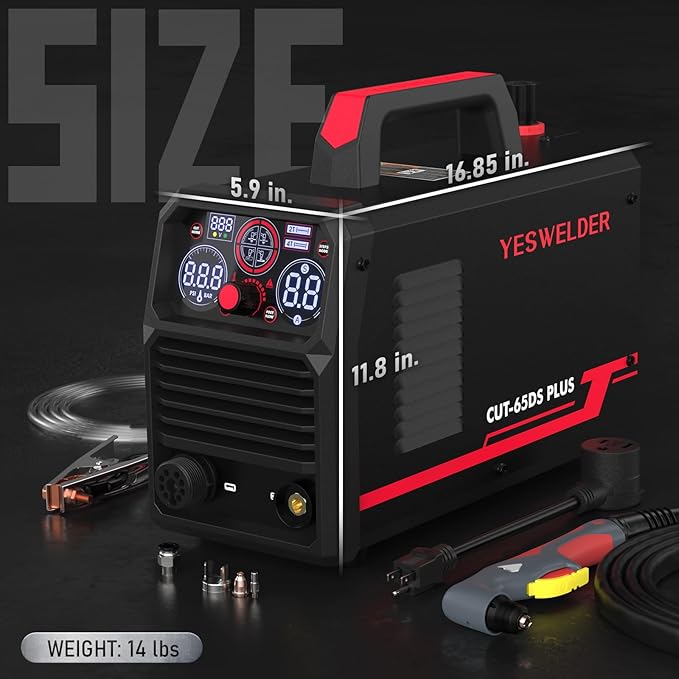 YESWELDER CUT-65DS PLUS Plasma Cutter, 65Amp 110V/220V Non-High Frequency Non-Touch Pilot Arc 4-In-1 Plate Cutting/Grid Cutting/Gouging/Marking Multifunctional Plasma Cutting Machine