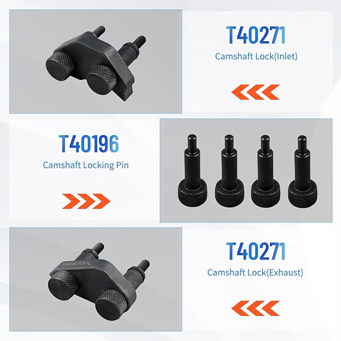 Engine Timing Tool Kit for VW Audi TSI TFSI EA888 1.8L 2.0L Engine, with Additional T40191 Engine Camshaft Sliding Pieces Spacer Tool, T10355 Crankshaft Pulley Holding Wrench T40098 T40267 T40271