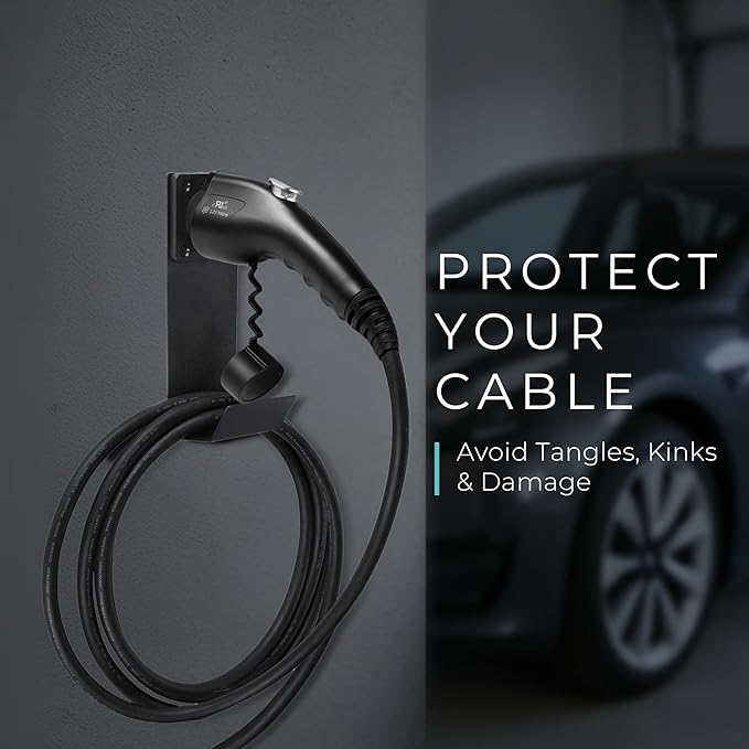 Lectron Electric Vehicle Charger Nozzle Holster Dock & J-Hook Combo for All J1772 Evs