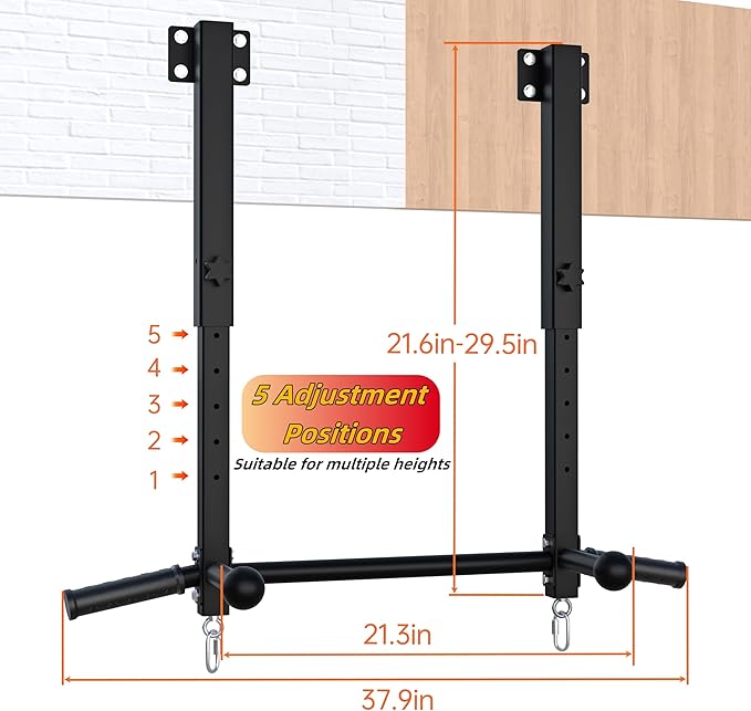 Upgraded-Joist Mounted Pull Up Bar, 800 lbs Heavy Duty Wall Mounted Chin Up Bar, Adjustable Height Pullup Bar for Garage, Basement, Backyard, Beam and Rafter Mount, Easy Installation, Ideal for Multiple Grip Options