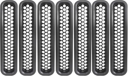 Hooke Road Wrangler Grill Mesh Inserts Front Grille Guard Cover Clip-in Matte Black for 1997-2006 Jeep Wrangler TJ & Unlimited (Pack of 7)