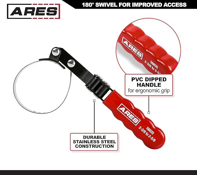 ARES 56065-4-Piece Swivel Oil Filter Wrench Set with Storage Pouch - Wrenches Cover 2 3/4-Inch to 5 1/4-Inch (70mm to 133mm) Diameter Filters - 180-Degree Swivel - Automatically Tightens on Filter
