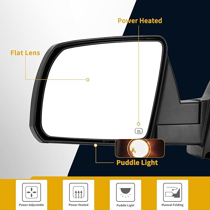 DWVO Side Door Mirror Compatible with 2007 2008 2009 2010 2011 2012 2013 Tundra, Left Driver Side Mirror with Power Heated Manual Folding Black