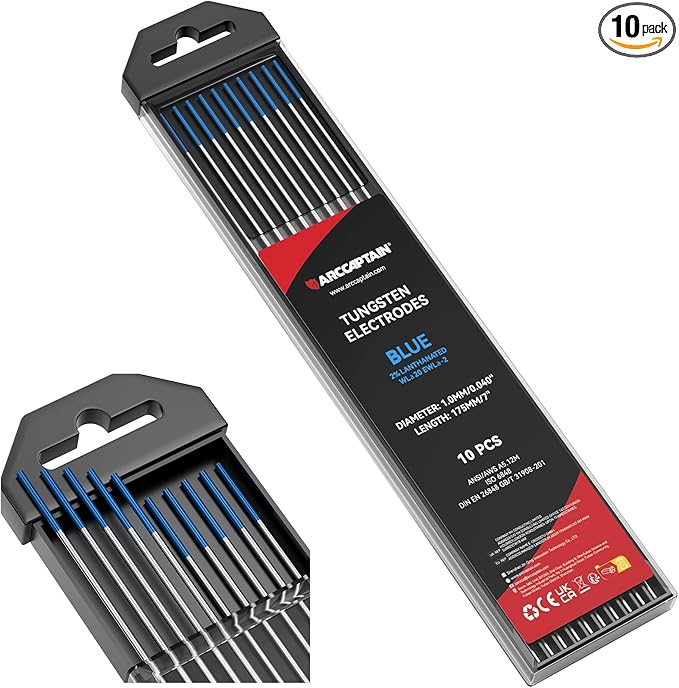 ARCCAPTAIN TIG Welding Tungsten Electrode 10-Pack 0.04" x 7" (Blue - 2% Lanthanated, WL20/EWLa-2)