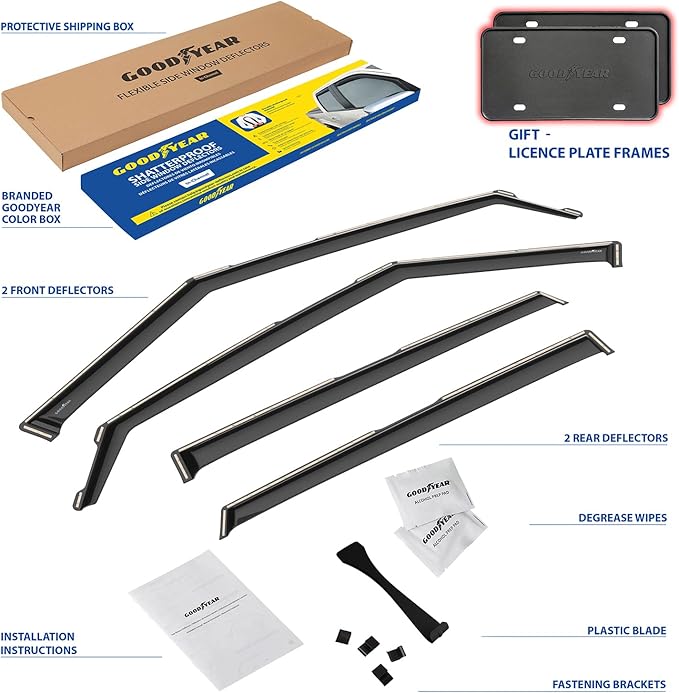 Goodyear Shatterproof in-Channel Window Deflectors for Kia Seltos 2021-2026, Rain Guards, Window Visors for Cars, Vent Deflector, Car Accessories, 4 pcs - GY007951