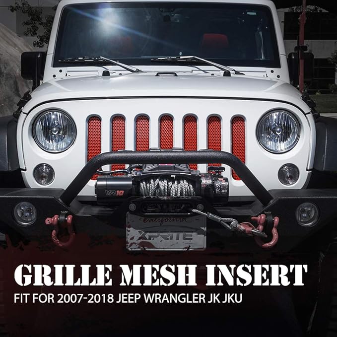 Xprite Red Aluminum Alloy Mesh Grill Inserts Compatible with 2007-2018 Jeep Wrangler JK JKU Original Front Hood Matte Grille Grid