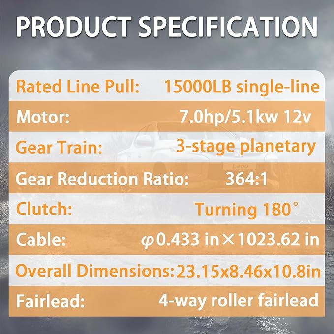 12V 15000LBS Electric Winch Steel Rope Electric Winch for Towing ATV/UTV Off Road with Mounting Bracket Wireless Remote,Black