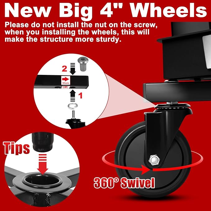 Rolling Stool with Wheels, Adjustable Shop Stool Mechanic Seat, Garage Shop Roller Work Chair, Mobile Rolling Seat with Tool Tray, 2 Cup Holders, 4" Casters, 350 LBS, Heavy-Duty, Black