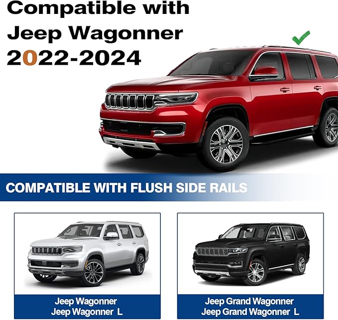 Roof Rack Cross Bars 220lbs Compatible with Jeep Wagoneer & Grand Wagoneer & Wagoneer L & Grand Wagoneer L 2022-2025, Heavy Duty All-Metal Aluminum Roof Rails Crossbars Cargo Canoe Black