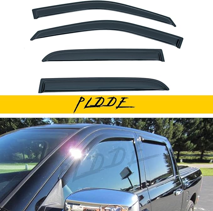 Window Visor Rain Guards Compatible with 2009-2023 Dodge Ram 1500, 2010-2024 Dodge Ram 2500/3500 Crew Cab & Mega Cab Wind Deflector Vent Visors for Trucks Accessories Tape-On 4 Pieces