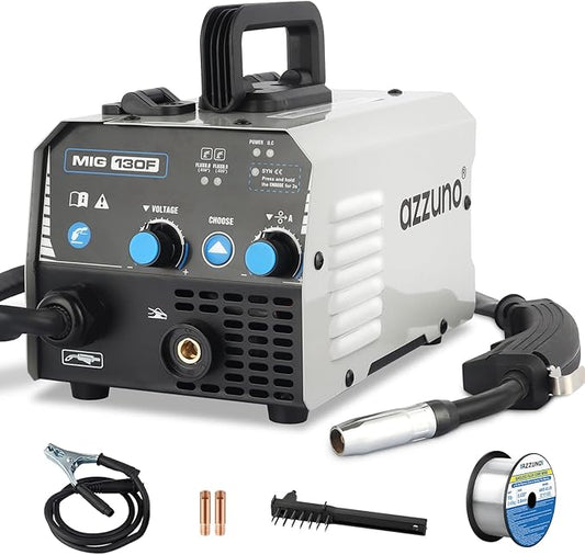 AZZUNO MIG Welder,Flux Core Welder Machine 110V 130Amp, Gasless MIG Welding Machine IGBT Inverter Welder Portable Wire Feed Welder (110V)