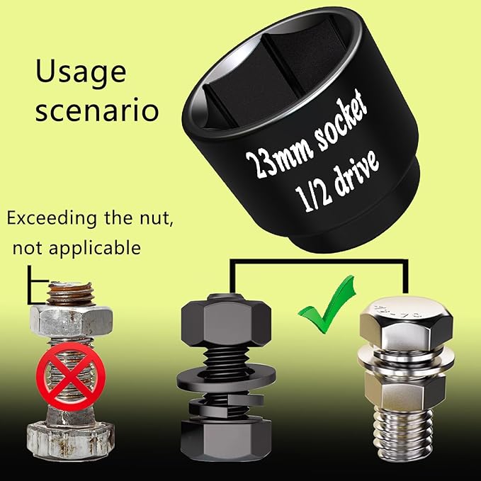 23mm socket, Oil Filter socket wrench 1/2driver 6 Point Axle Nut Remove tool