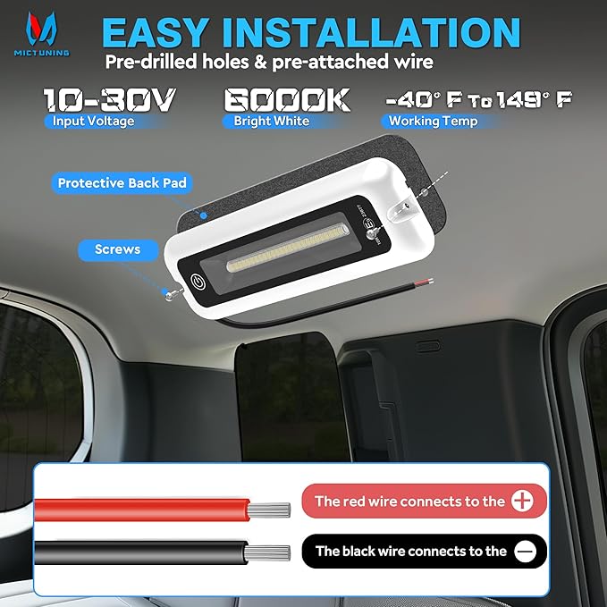 MICTUNING 8 Inch Interior RV Porch Light, LED Utility RV Awning White 6000K, Smart Touch Screen, Indoor IP68 Waterproof Aluminum for SUV Camper Trailer MPV Boat Home Cabinet Hallway