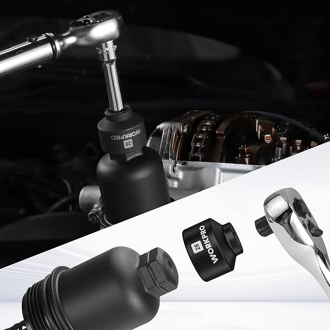 WORKPRO 28mm Oil Filter Socket Wrench, Oil Filter Removal Tool, Oil Filter Change Set, Ideal for Some Dodge Ram 6.7L Cummins Oil/Fuel Filter Canister