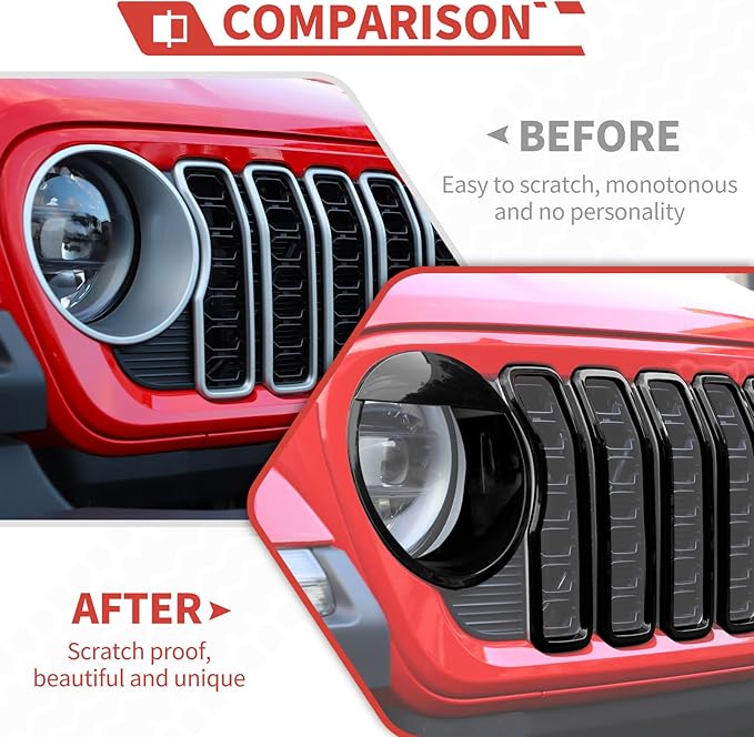 Front Grill Inserts Front Headlight Cover Kit fit for Jeep Wrangler JL JLU Gladiator JT 2024+ Exterior Accessories,Black