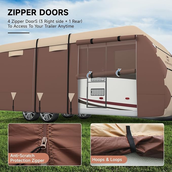 VINPATIO RV Cover, Oxford Fabric Travel Trailer Cover Fits for 18'-20', Waterproof Camper Cover for Toy Hauler with Tongue Jack Cover, Gutter Covers