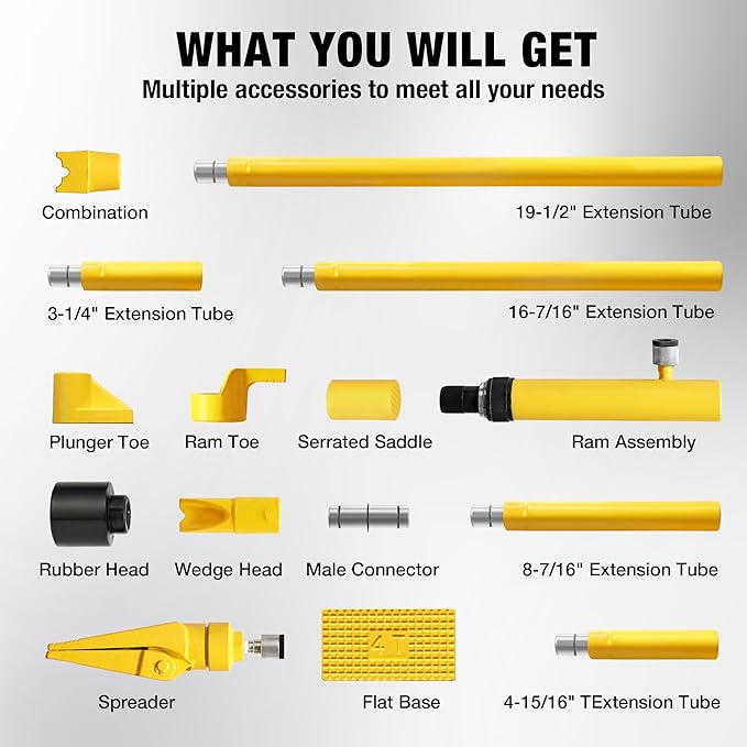 YELLOW JACKET 4 ton Porta Power Kit Hydraulic Ram Jack Pusher Puller Auto Body Frame Repair Tool with Blow Mold Carrying Storage Case for Car Repair,Truck,Farm